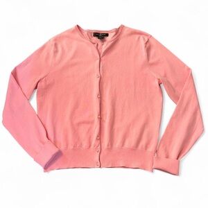 August Silk Knits Silk Blend Stretch Pink Cardigan L Pearl Button Sweater Preppy